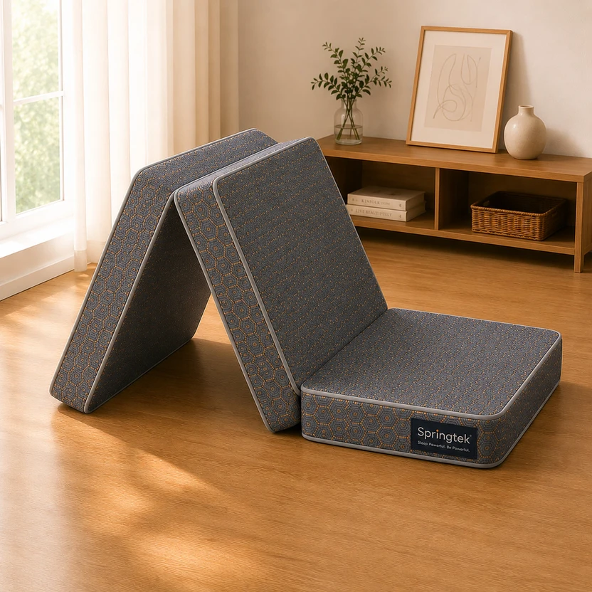 SPRINGTEK 3 Folding/Travel 4 inch Double PU Foam Mattress Flipkart sale