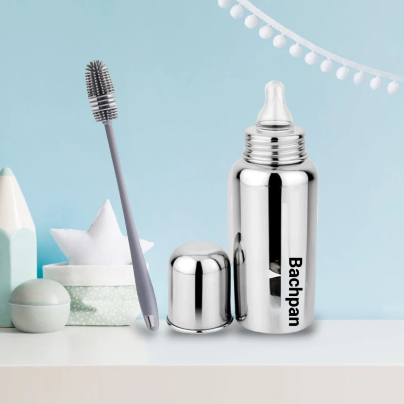 Bachpan 304 grade steel baby milk bottle anti colic design with bottle cleaning brush - 300 Flipkart sale