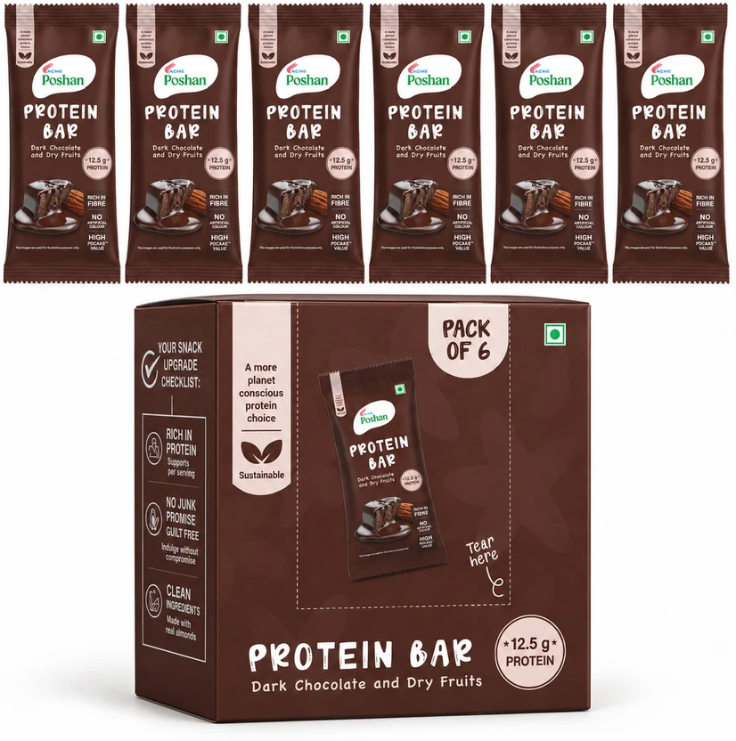Acme Poshan Protein Bar Dark Chocolate and Dry Fruits 50gms, 12.5gms protein-Pack of 6 Prote Flipkart sale