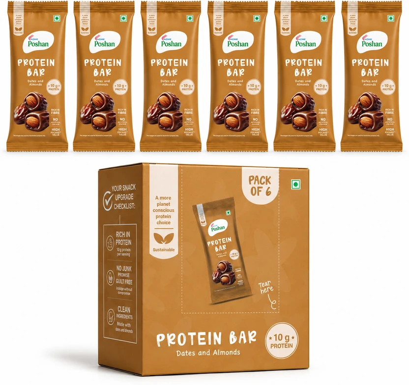Acme Poshan Protein Bar Dates and Almonds 50gms,10gm protein-Pack of 6 Protein Bars Flipkart sale