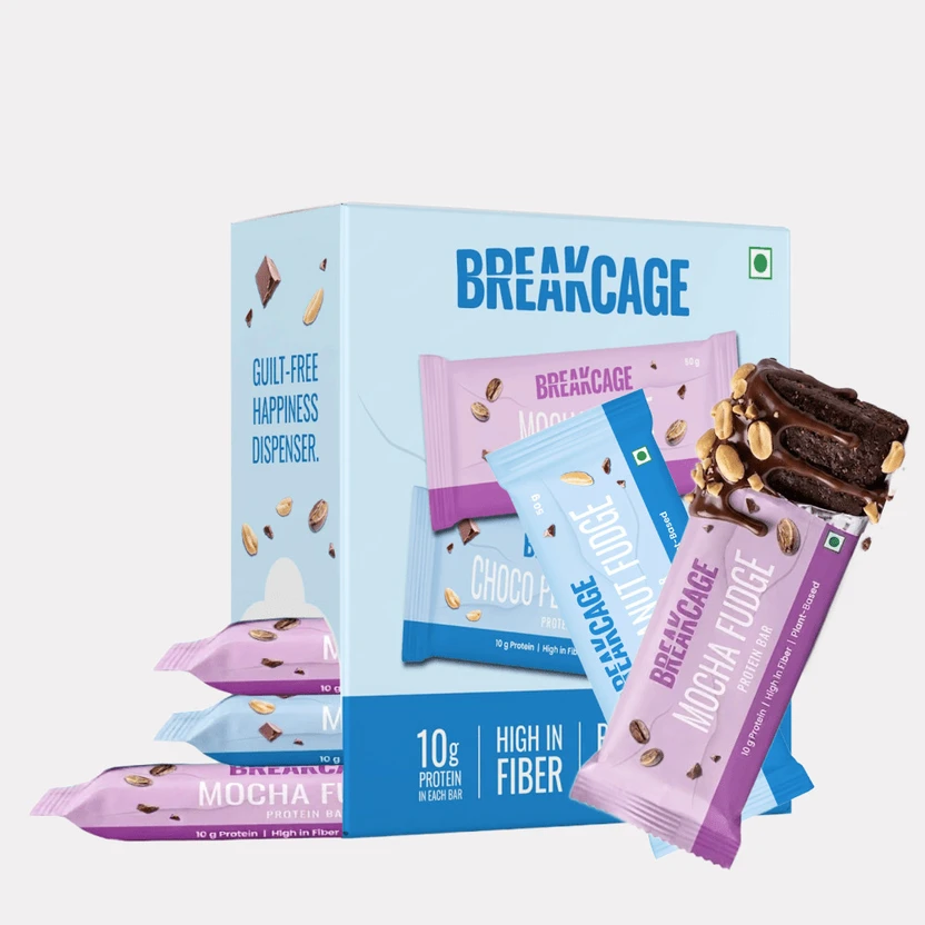 BREAKCAGE Choco Peanut & Mocha Fudge Vegan 10g Protein Bar | Pack of 6 | High in Fiber Prote Flipkart sale
