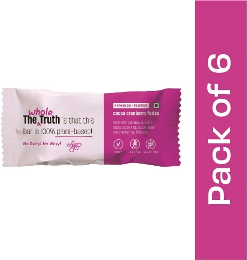 The Whole Truth Cocoa Cranberry Fudge | Pack of 6 x 40g | Energy Bars Flipkart sale