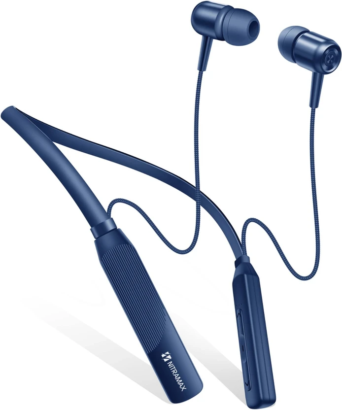 NITRAMAX Bluetooth Neckband Earphones, Blue, 20 Hour Playtime,Bluetooth 5.4 V Bluetooth Flipkart sale