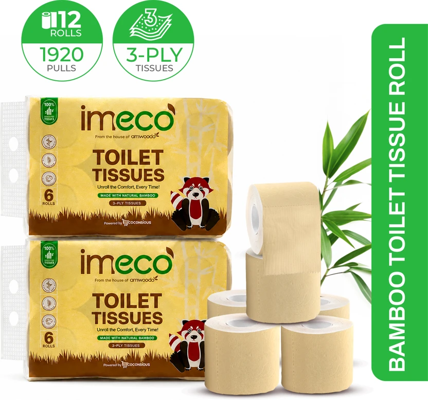 IMECO Bamboo Toilet Tissue 1920 Pulls | 12 Rolls Pack | Unbleached, Soft & Absorbent | Toile Flipkart sale