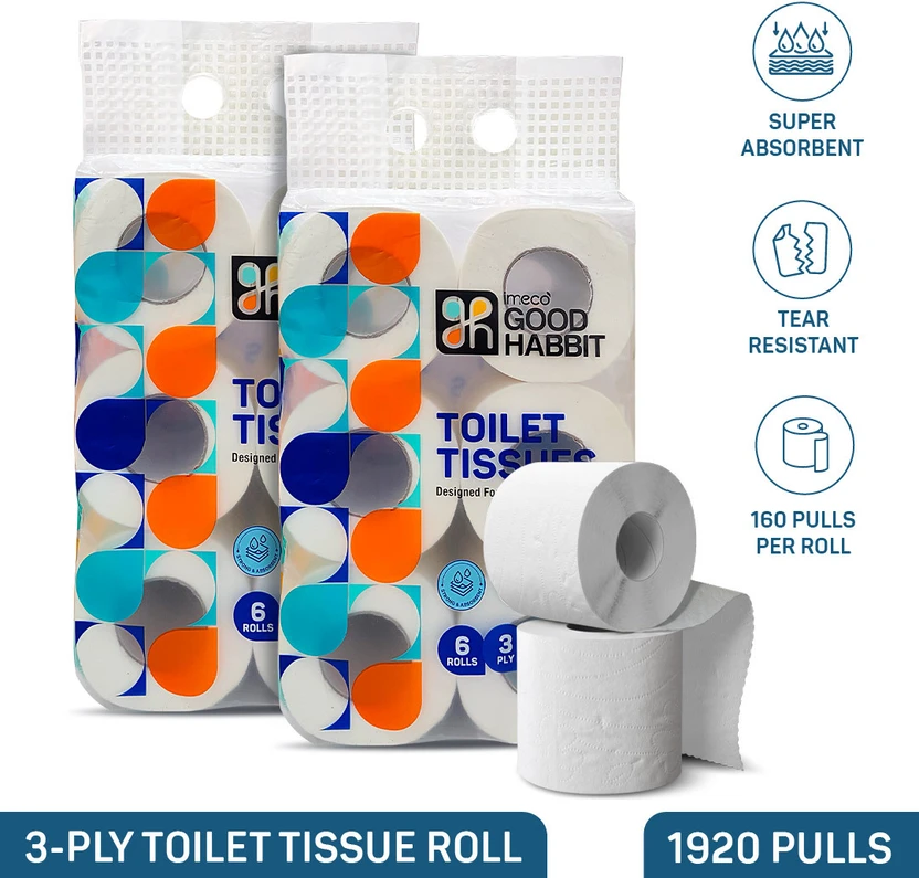 IMECO Good Habbit Toilet Tissue 1920 Pulls | 12 Rolls Pack | 100% Cellulose Fibre | Toilet P Flipkart sale