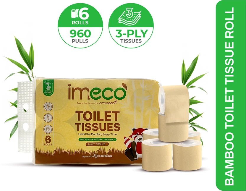 IMECO Bamboo Toilet Tissue 960 Pulls | 6 Rolls Pack | Unbleached, Soft & Absorbent | Toilet Flipkart sale