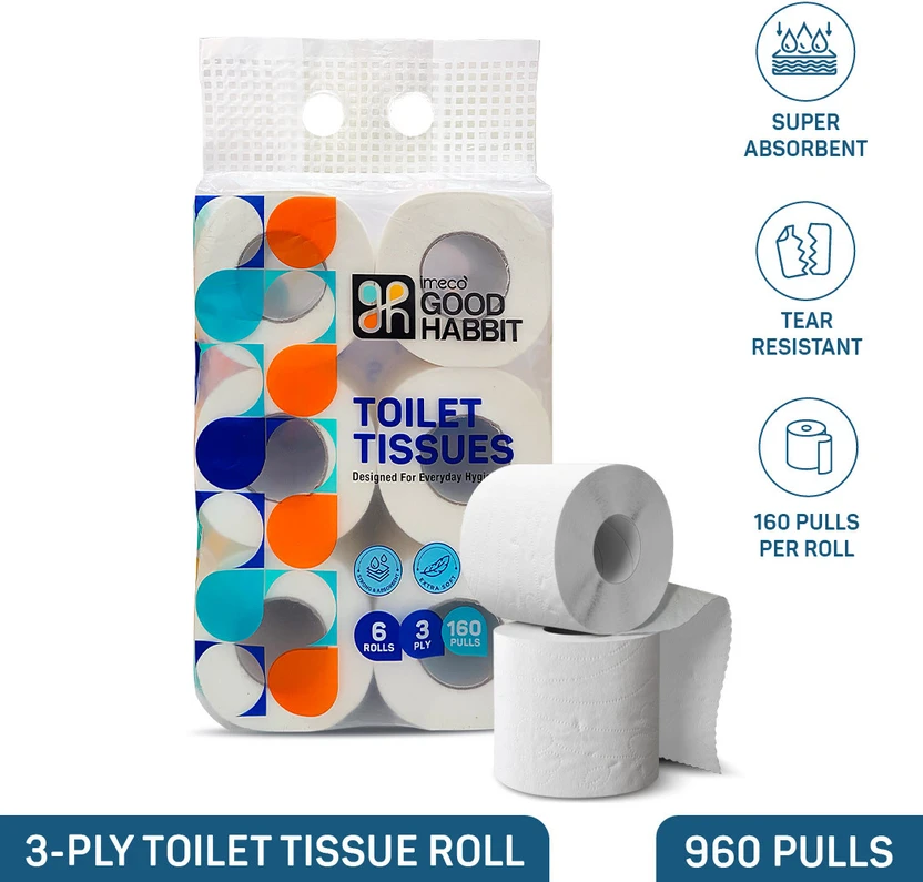 IMECO Good Habbit Toilet Tissue 960 Pulls | 6 Rolls Pack | 100% Cellulose Fibre | Toilet Pap Flipkart sale