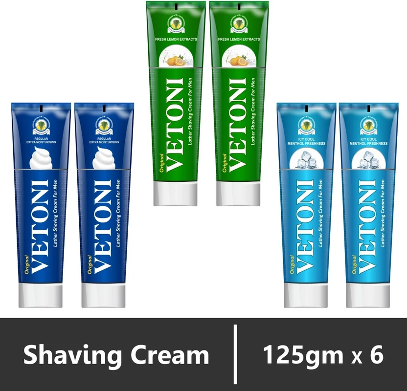 VETONI Men Lather Shaving Cream Combo | Lemon, Menthol & Regular|Pack of 6 Flipkart sale