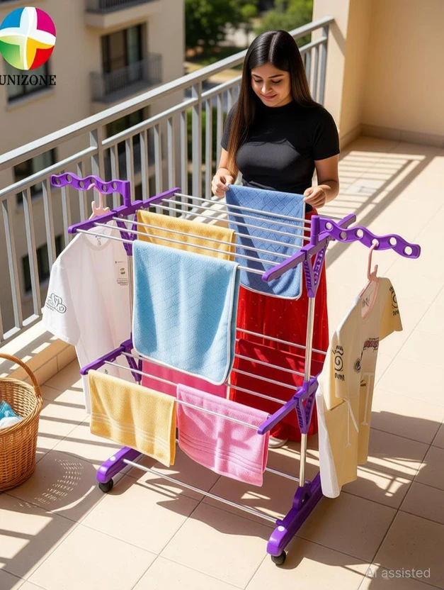 Unizone Steel, Plastic Floor Cloth Dryer Stand Foldable Cloth Drying Stand 2-Tier | Cloth St Flipkart sale