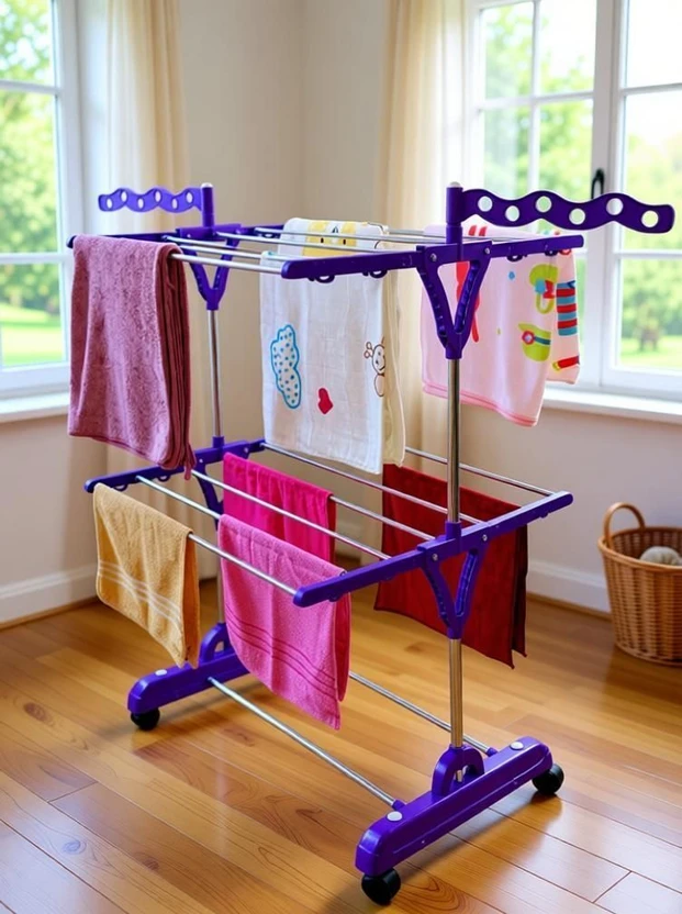 Unizone Steel, Plastic Floor Cloth Dryer Stand 2-Tier Foldable Cloth Stand Steel Space-Savin Flipkart sale