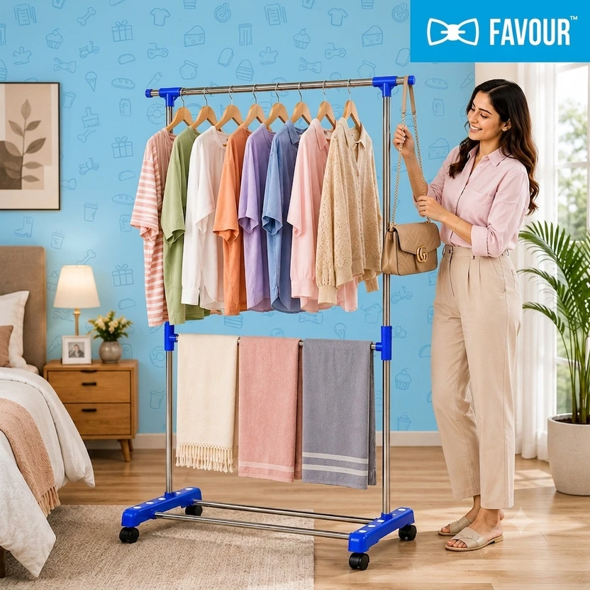FAVOUR Plastic, Steel Floor Cloth Dryer Stand Stainless Steel Double Rail Cloth Drying Stand Flipkart sale