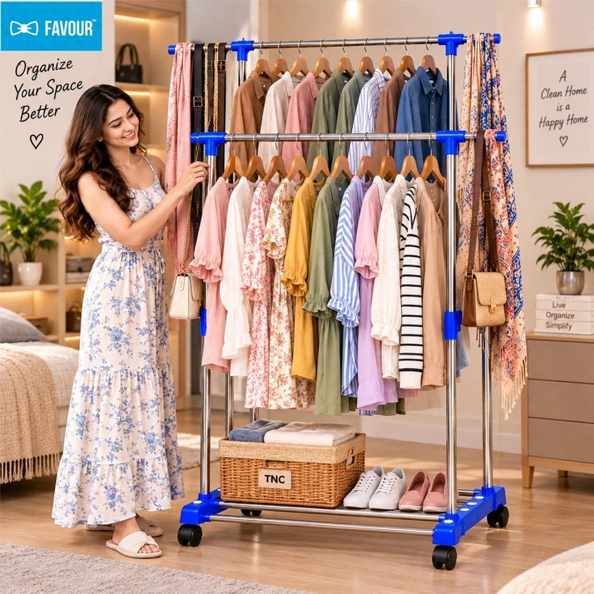 FAVOUR Plastic, Steel Floor Cloth Dryer Stand Clothes Hanging Stand with Wheels Flipkart sale