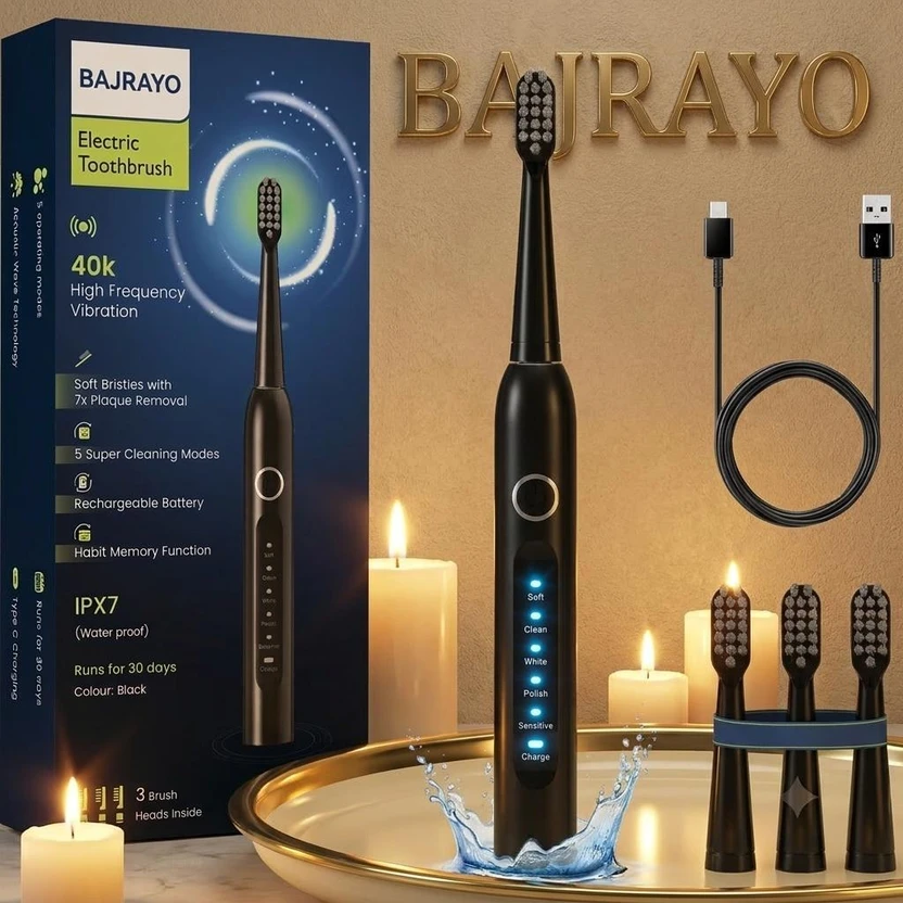 Bajrayo 40,000 VPM Sonic Electric Toothbrush with USB Charging and Soft Bristles Electric To Flipkart sale