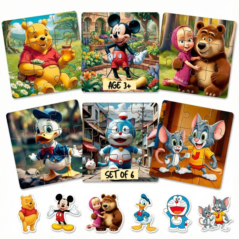 Craftick Wooden Set of 6 Cartoon Games Toys Jigsaw Puzzles for Kids Age 2 and Above. Flipkart sale