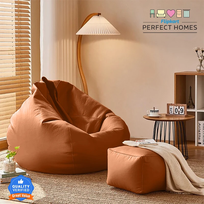 Flipkart Perfect Homes 4XL RelaxSofa Nest With Free Cushion and Puffy , Tan-Brown Teardrop B Flipkart sale