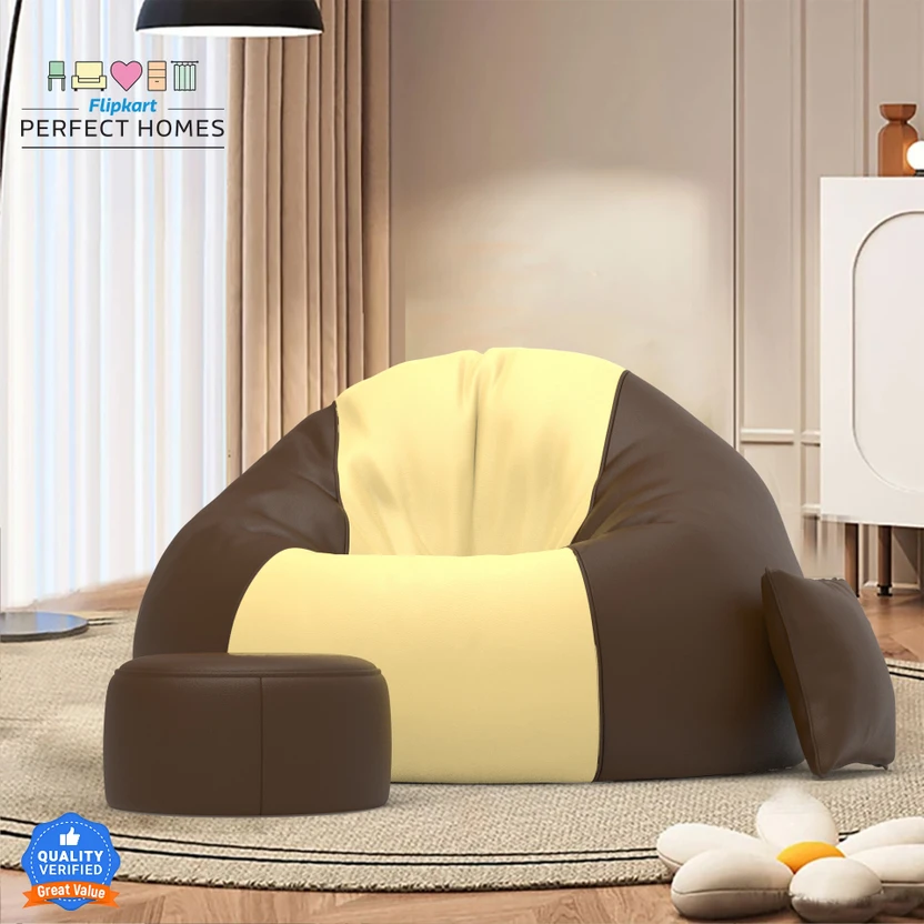 Flipkart Perfect Homes 5XL FluffCloud Sofa With Free Cushion and Puffy , Cream::Brown Teardr Flipkart sale