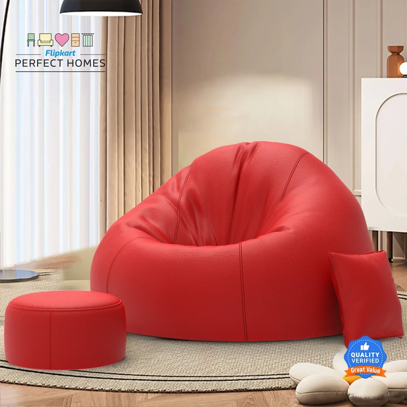 Flipkart Perfect Homes 5XL CuddleMist Sofa With Free Cushion and Puffy , Red Teardrop Bean B Flipkart sale