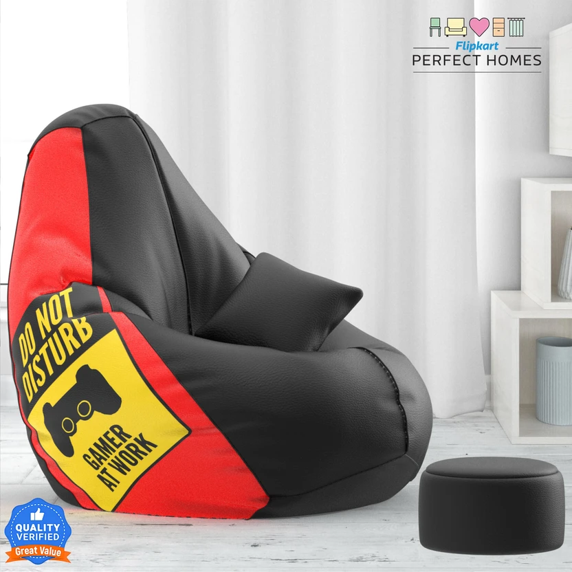 Flipkart Perfect Homes 5XL PatternPuff Bag With Free Cushion and Puffy , Gamer At Work - Bla Flipkart sale