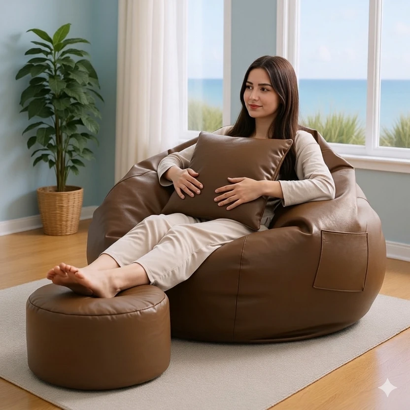 GIGLICK XXXL Faux Leather Leatherette Bean Bag with Footrest and Cushion Filled with Beans B Flipkart sale