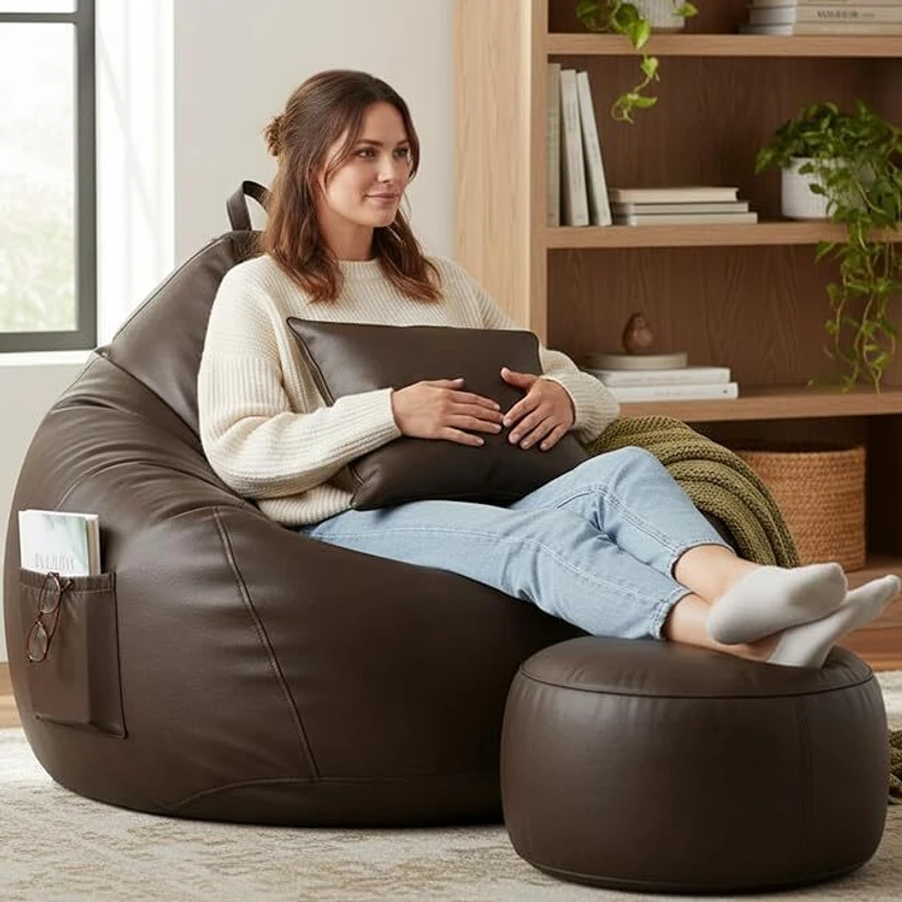 Flipkart Perfect Homes Studio 4XL Faux Leather Leatherette Bean Bag with Footrest and Cushio Flipkart sale