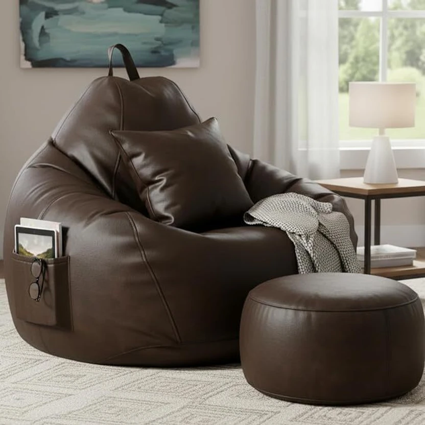 Flipkart Perfect Homes Studio XXXL Faux Leather Leatherette Bean Bag with Footrest and Cushi Flipkart sale