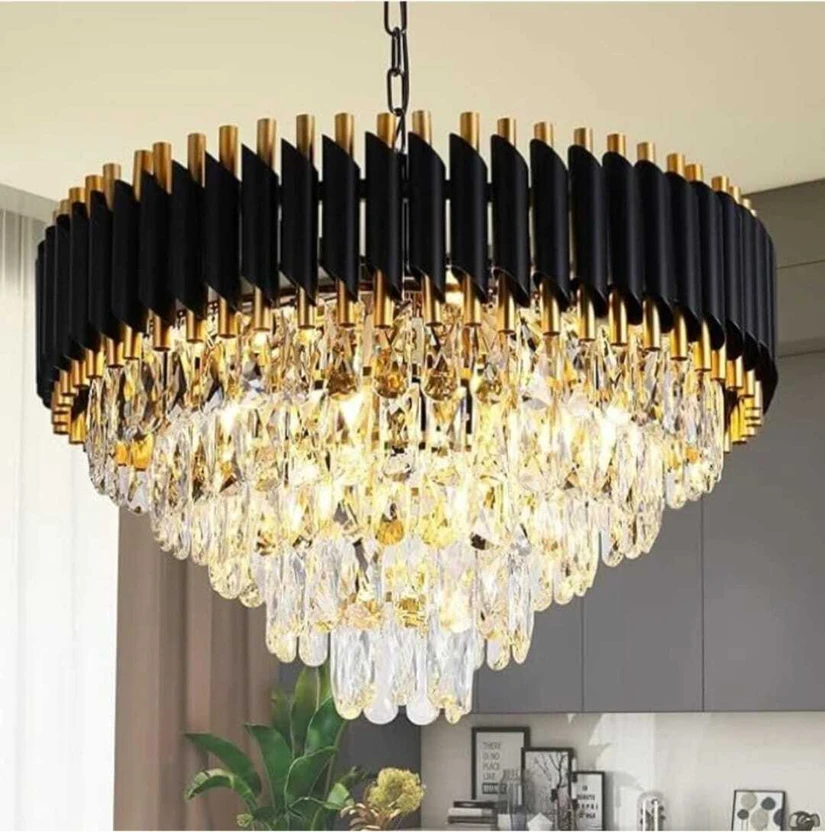 Yavik crystal black gold polish metal 500mm chandelier hanging ceiling pandent joomar Chande Flipkart sale