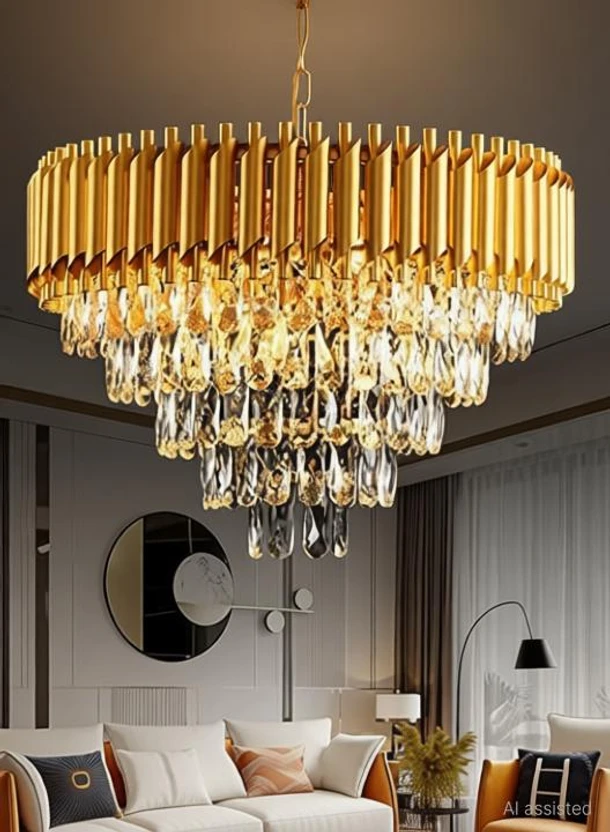 ORAB K9 Crystal Gold polish metal 500mm chandelier hanging ceiling jhoomer Chandelier Ceilin Flipkart sale