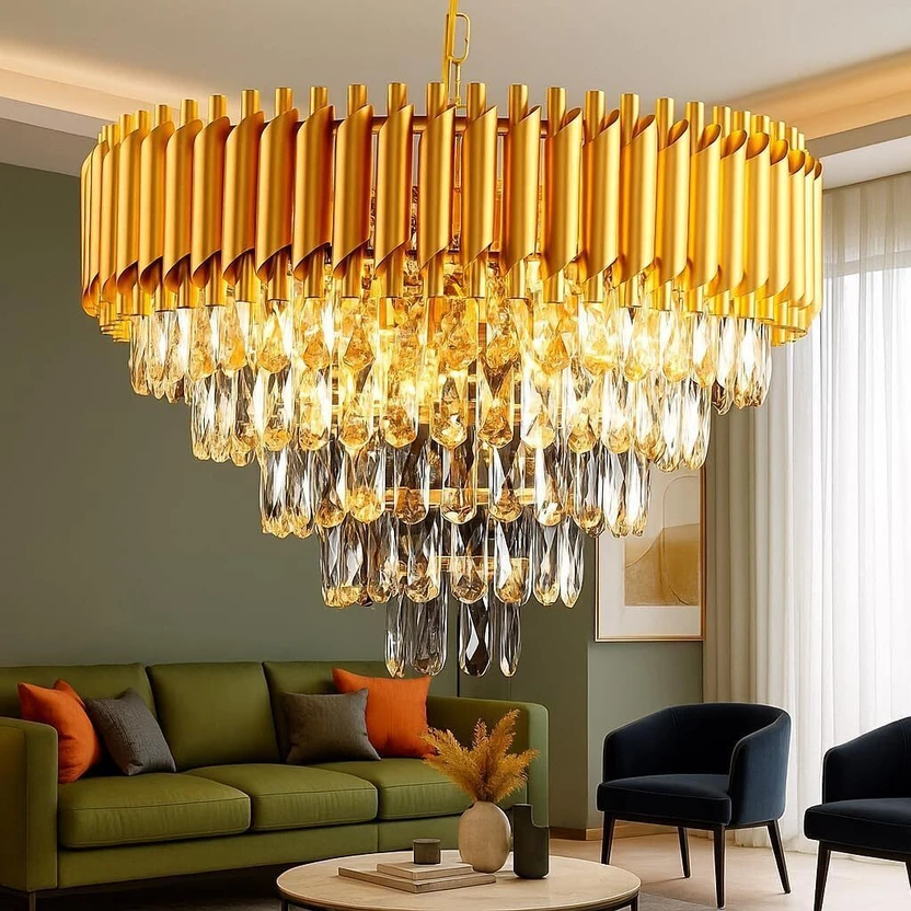 SEETASTIC 500mM Crystel Round Shape Gold Chandelier Chandelier Ceiling Lamp Flipkart sale