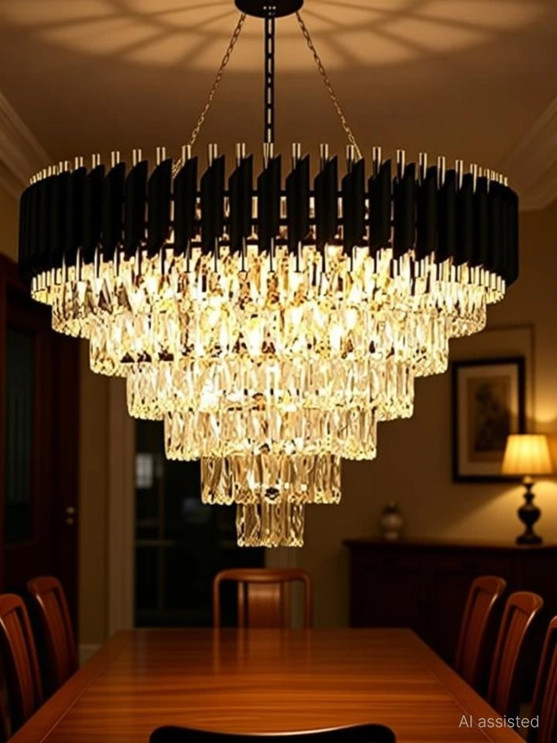 SHRESHTHA k9 Crystal Black Gold polish metal 600mm chandelier hanging ceiling jhoomer Chande Flipkart sale