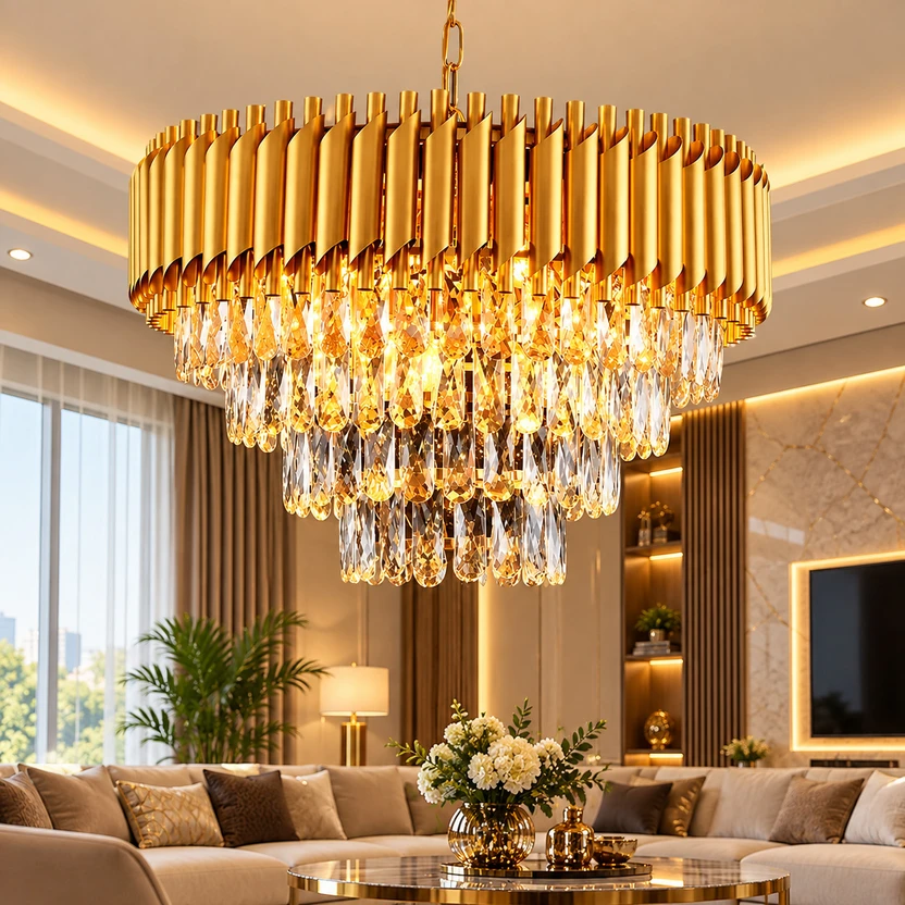 Adwait Crystal Gold Chandelier 300MM | Modern Hanging Ceiling Light Chandelier Ceiling Lamp Flipkart sale