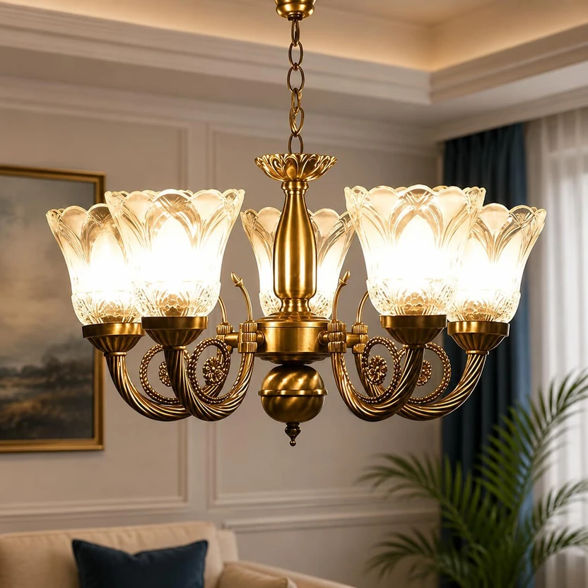MSM 5 light Unique Design Chandelier with Engraved Transparent Glass Lamps Chandelier Ceilin Flipkart sale