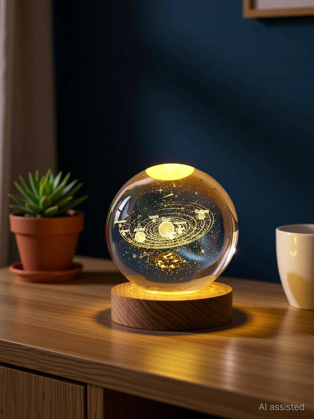 Easymart Galaxy Crystal Ball Night Light,2.4 inch Glass with Woodern Base Table Lamp Flipkart sale