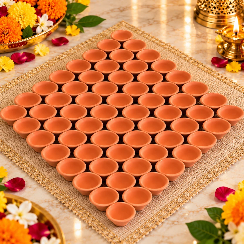 Great Art Traditional Mitti Diya Set Terracotta (Pack of 51) Table Diya Set Flipkart sale