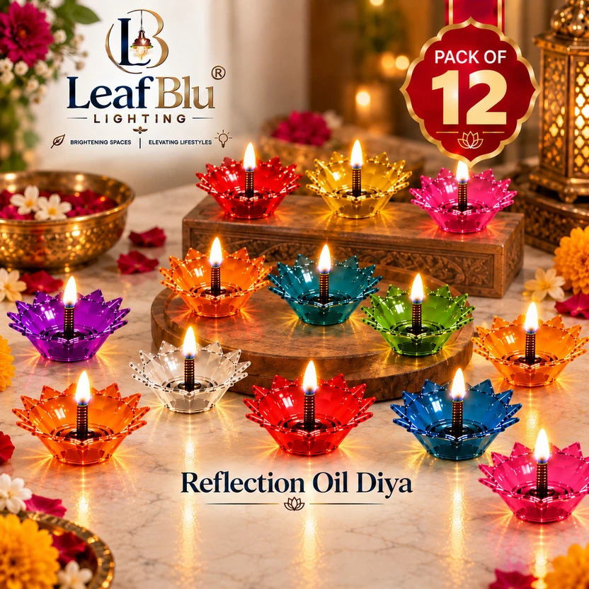 LeafBlu 3D Reflection Designer Reusable Multi Shape Transparent Oil Diya for Diwali Plastic  Flipkart sale