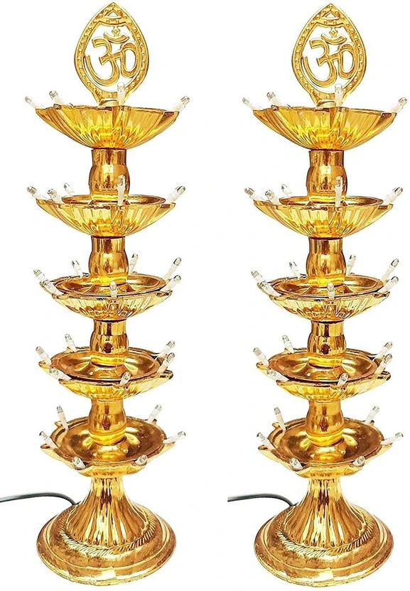 Vonc 5 Layer Electric Gold LED Plastic Diya For Temple (Pack of 2) (Height: 14 inch) Plastic Flipkart sale