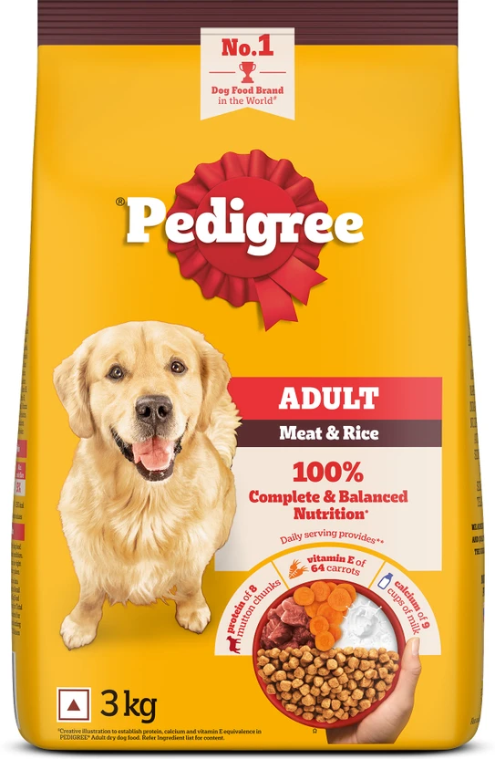 PEDIGREE 100% Nutrition Meat, Rice 3 kg Dry Adult Dog Food Flipkart sale