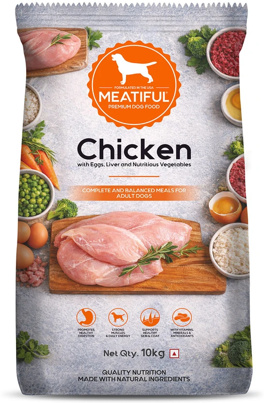 Meatiful Chicken with Eggs, Liver and Nutritious Vegetables Chicken 10 kg Dry Adult Dog Food Flipkart sale