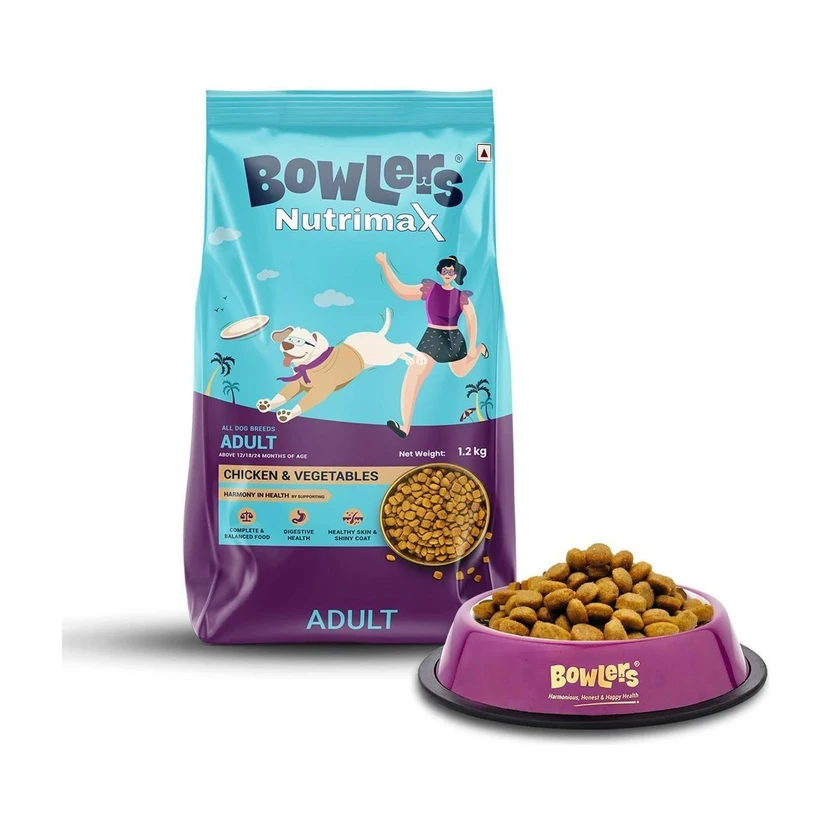 Bowlers Nutrimax Dry Dog Food Adult Chicken & Vegetables 1.2 Kg | Smooth digrestion Chicken  Flipkart sale
