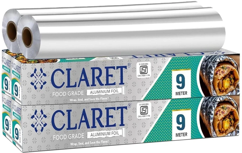 CLARET Food Grade Aluminium Foil Roll - 9 Meter | Oil & Grease Proof | Pack of 4 Aluminium F Flipkart sale