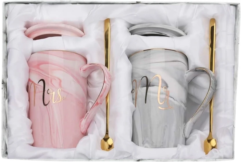 slonama Mr & Mrs Ceramic Marble Coffee Set 350ml with Lid, Spoon & Coaster Ceramic Coffee Mu Flipkart sale