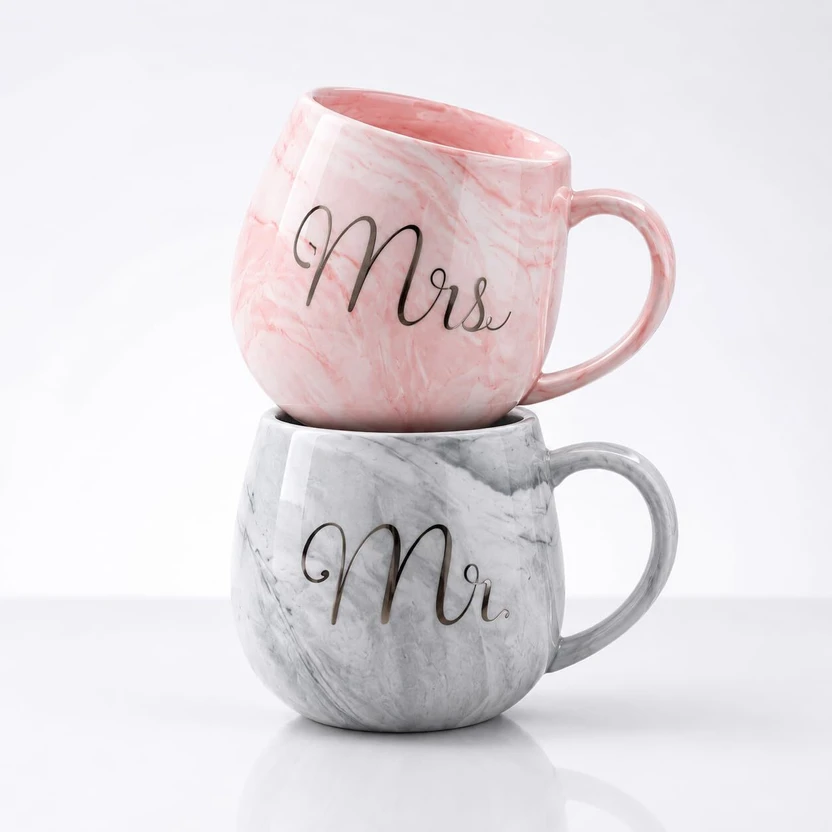 Jenvora Mr & Mrs Marble Ceramic Coffee Set of 2, 400ml Couple Cups, Pink & Grey Ceramic Coff Flipkart sale