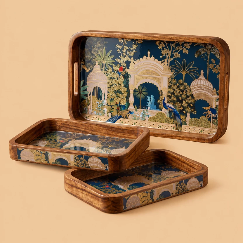 amimashop Wooden Tray set of 3 | Wooden Tray for serving Tray Flipkart sale