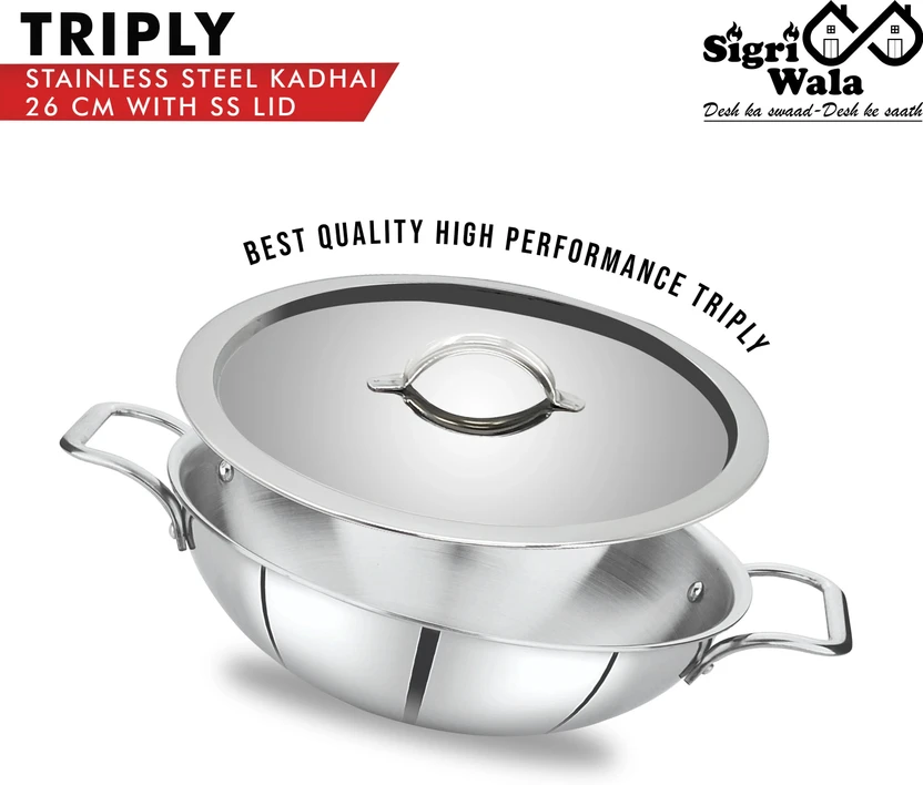 Sigri-wala Triply Stainless Steel Kadhai Kadhai 26 cm diameter with Lid 3.3 L capacity Flipkart sale
