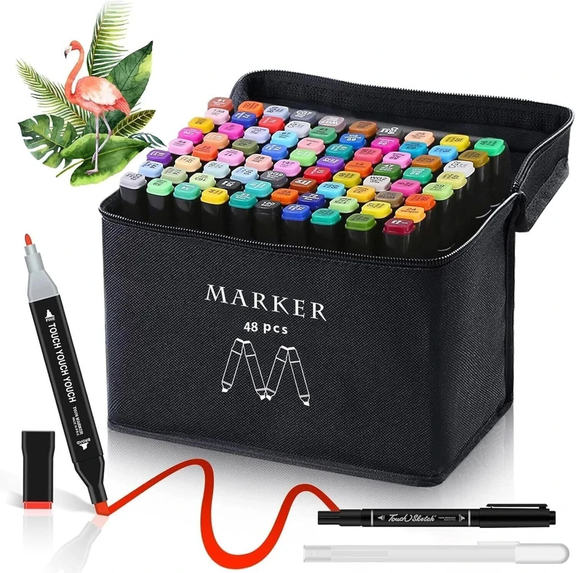 Mamkom Marker 48 color art marker pen set for drawing Double Tipped Alcohol Dual Marker Nib  Flipkart sale