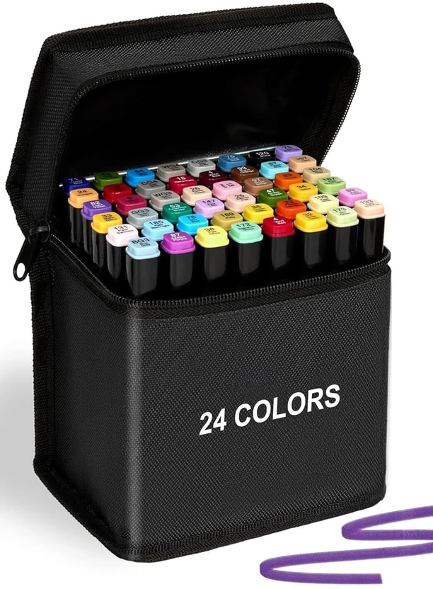 Eduwation 24 pcs Dual Tip Alcohol Based Art Marker With Carrying Case Pointy, Highlighter Ni Flipkart sale