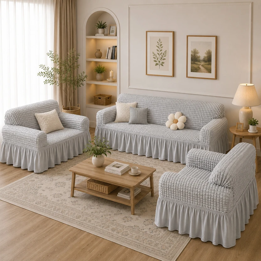 Gangji Polyester 3+1+1 Seater Sofa Plain Cover Flipkart sale
