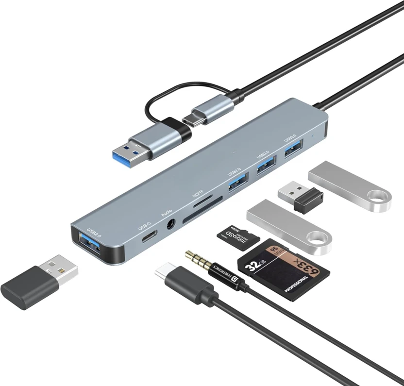 Rackit Power Mport 8 Plus Dual Plug 8-in-1 Docking Station/Hub with AUX, USB 3.0 Type-C Data Flipkart sale