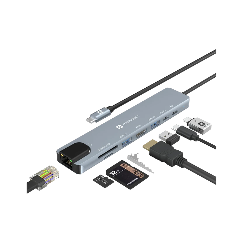 Portronics Mport 8 USB-C Hub, 8 Port, HDMI, Ethernet, USB, Card Reader, Type-C PD & Data, PO Flipkart sale