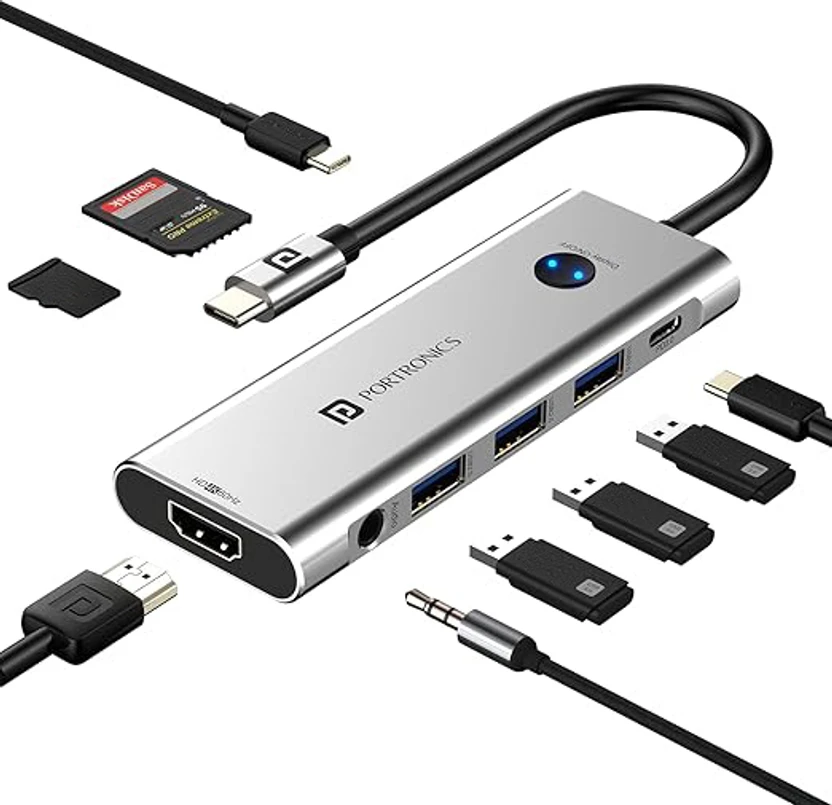 Portronics Mport One USB C Hub (9-in-1), HDMI, PD, USB 3.0/2.0, SD/microSD, HDMI Switch USB  Flipkart sale