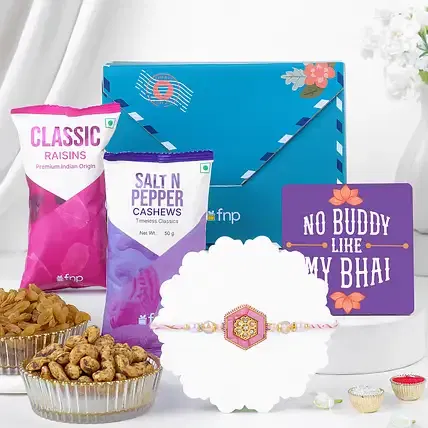 Designer Rakhi Gift Box with Snacks and Tabletop Token FNP sale